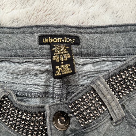 Gray Denim Mini Skirt with Studded Belt - Picture 3 of 6